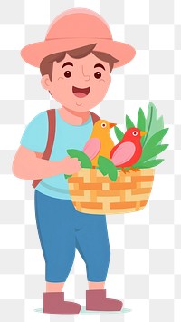 PNG Male farmer holding veggies basket cartoon bird head. 