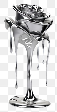 PNG Rose melting dripping silver metal white background.
