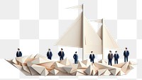 PNG  Businessman leader with binoculars lead business team sailing origami ship sailboat teamwork vehicle. AI generated Image by rawpixel.