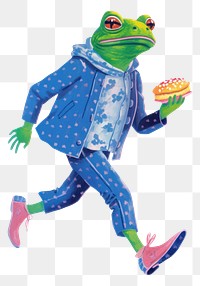 PNG  A cartoon Frog holding a burger frog amphibian animal. AI generated Image by rawpixel.