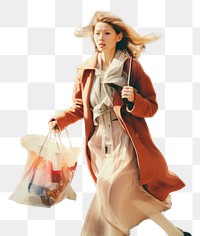 PNG Motion blur middle age woman carrying shopping bag portrait adult coat.