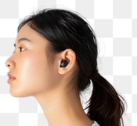 PNG Asian woman with wireless earbuds photography portrait jewelry.