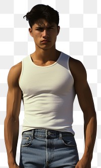 PNG White tank top and jeans poses standing sports barechested.