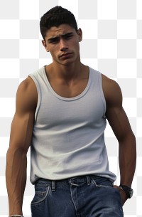 PNG White tank top and jeans poses standing sports adult.