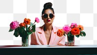 PNG Photography shot of a women flower sunglasses fashion.