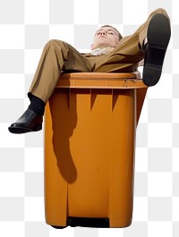 PNG Legs lying on a trash can adult relaxation furniture.