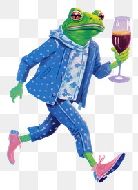 PNG  A cartoon Frog holding a red wine glass frog representation celebration. AI generated Image by rawpixel.