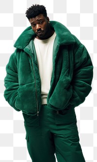 PNG  Black man model winter catalog sweatshirt portrait fashion. AI generated Image by rawpixel.