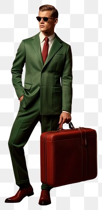PNG  Brown and black suit carrying a red case briefcase fashion blazer. AI generated Image by rawpixel.