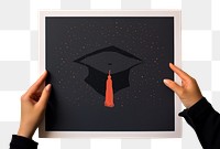 PNG  Graduation cap holding hand achievement.