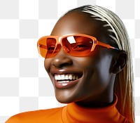 PNG Blond hair black young woman smiling wearing a white sunglasses exposing her eyes smile portrait fashion.