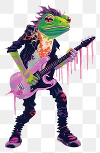 PNG  A cartoon Punk Frog with guitar representation performance publication