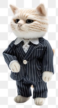 PNG Stuffed doll cat wearing suit figurine mammal animal.