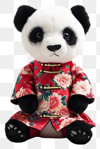 PNG Stuffed doll panda wearing chinese clothe mammal plush bear.
