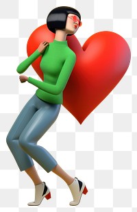 PNG  A woman playing heart cartoon adult red. AI generated Image by rawpixel.