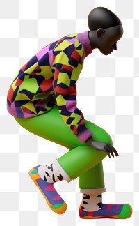 PNG  Black man playing skateboard fashion cartoon performer. AI generated Image by rawpixel.