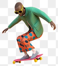 PNG  Black man playing skateboard cartoon fashion skateboarding. AI generated Image by rawpixel.