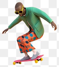 PNG Black man playing skateboard cartoon fashion skateboarding. 