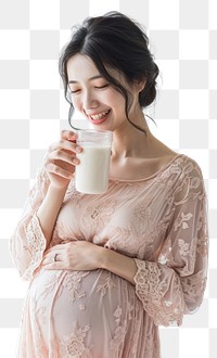 PNG  Pregnant asian woman drink milk drinking.