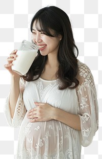 PNG  Pregnant asian woman milk drinking portrait.