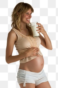 PNG  Pregnant british woman portrait underwear drinking.