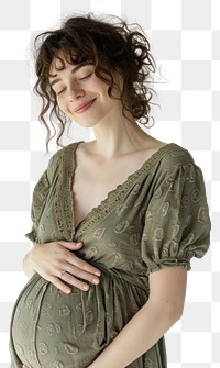 PNG  Pregnant british woman portrait smiling dress.