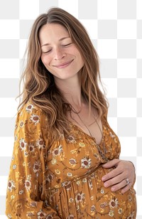PNG  Pregnant british woman portrait smiling blouse.