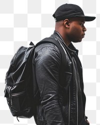 PNG Black man young American African man photography backpack. AI generated Image by rawpixel.
