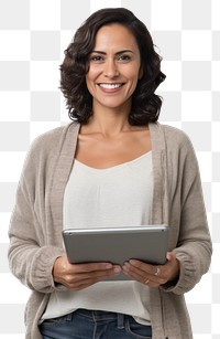 PNG A latin woman computer smiling reading.