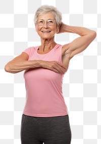 PNG Senior british woman adult white background bodybuilding.