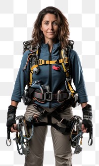 PNG  Climbing gear portrait adult woman.