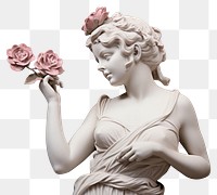 PNG  Greek sculpture holding rose statue portrait flower.