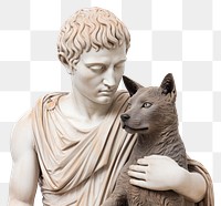 PNG  Greek sculpture hugging pet statue portrait mammal.