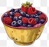 PNG Vintage illustration acai bowl raspberry blueberry dessert.