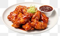 PNG Korean fried chicken with juicy sauce plate food condiment