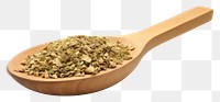 PNG Dried oregano chopped on wooden spoon food ingredient freshness.