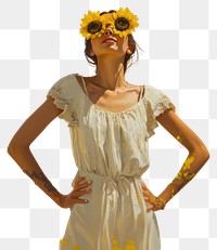 PNG A radiant woman painting sunflower portrait