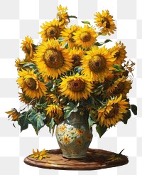 PNG A bouquet of fresh sunflowers in a vase painting plant art.