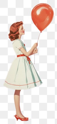 PNG Vintage illustration girl balloon holding dress