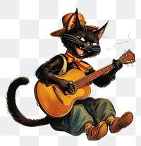 PNG Vintage illustration of a happy alleycat guitar musician representation.