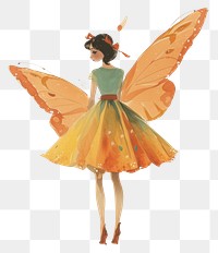 PNG Vintage illustration girl butterfly paper art.