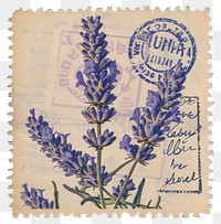 PNG Vintage postage stamp with lavender flower plant paper