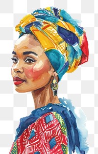 PNG Portrait of african woman wearing colorful outfit turban adult art.