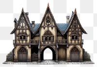 PNG Gothic village architecture building white background dollhouse.