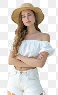 PNG Photo of woman wearing summer outfit adult white white background