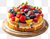 PNG Fruit cake on wood board fruit raspberry blueberry.