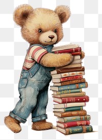 PNG Vintage illustration of teddy bear book publication toy.