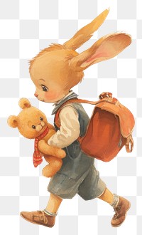 PNG Vintage illustration boy rabbit toy representation creativity.