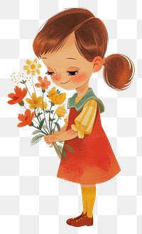 PNG Vintage illustration of a girl flower art portrait.