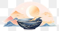 PNG An antique chinese traditional water in traditional bowl reflect moon illumination tranquility porcelain cartoon.